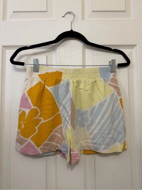 Z Supply Pastel Floral & Stripe Elastic Waist Shorts - Yellow, Blue, Pink